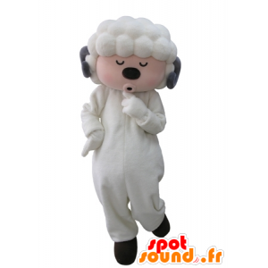 Branco e cinza mascote ovelhas com os olhos fechados - MASFR031601 - Mascotes Sheep