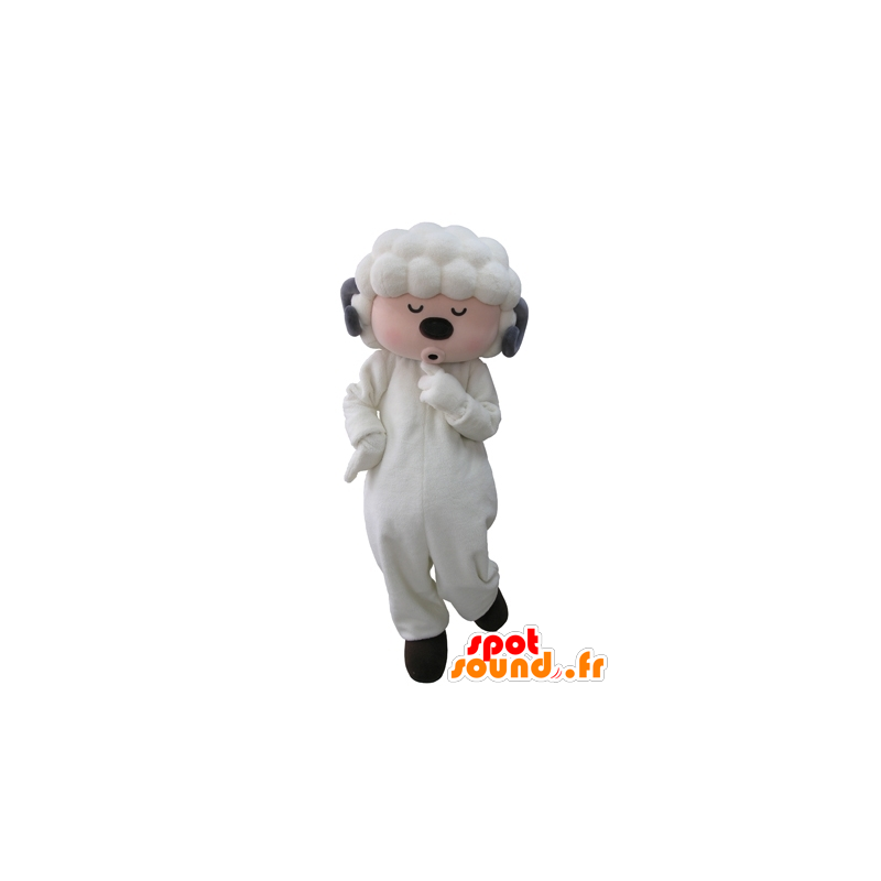 Bianco e grigio mascotte pecore con gli occhi chiusi - MASFR031601 - Pecore mascotte