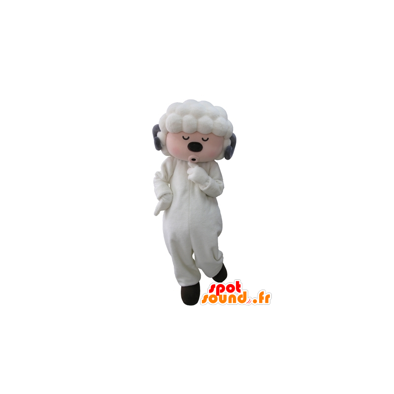 Mascotte de mouton blanc et gris avec les yeux fermés - MASFR031601 - Mascottes Mouton