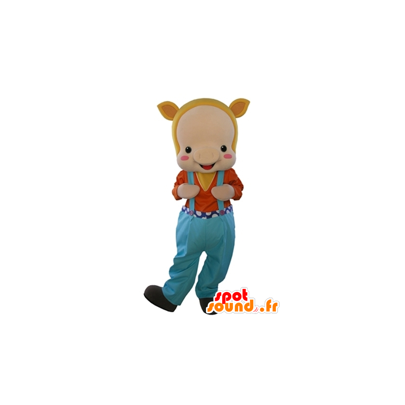 Mascot beige varken, gekleed in overall - MASFR031603 - Pig Mascottes