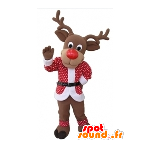 Christmas reindeer mascot with a red and white outfit