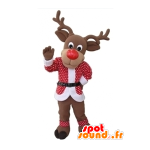 Mascotte renne di Natale con un rosso e bianco - MASFR031604 - Mascotte di Natale