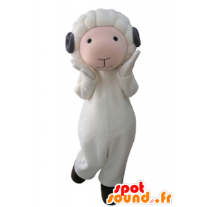 Mascotte de mouton blanc et rose avec des cornes grises - MASFR031607 - Mascottes Mouton