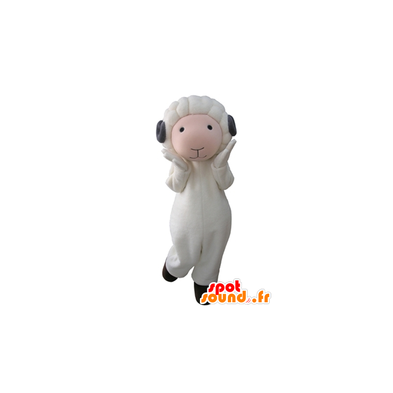 Mascotte de mouton blanc et rose avec des cornes grises - MASFR031607 - Mascottes Mouton