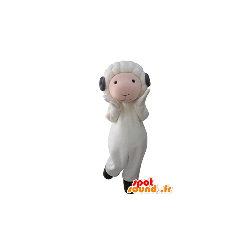 Rosa e branco mascote ovelhas com chifres cinzento - MASFR031607 - Mascotes Sheep