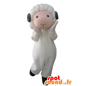 Rosa e branco mascote ovelhas com chifres cinzento - MASFR031607 - Mascotes Sheep