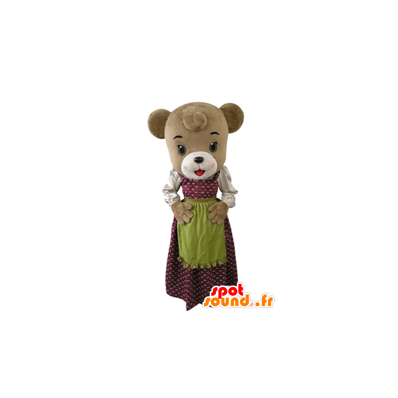 Brown bear mascot dressed in a dress with an apron - MASFR031608 - Bear mascot