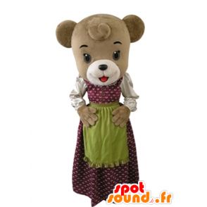 Brown-Bären-Maskottchen in einem Kleid mit Schürze gekleidet - MASFR031608 - Bär Maskottchen