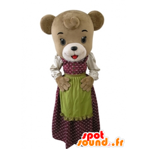 Brown bear mascot dressed in a dress with an apron - MASFR031608 - Bear mascot