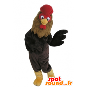 Bruin haan mascotte, zwart en rood, reus - MASFR031611 - Mascot Hens - Hanen - Kippen