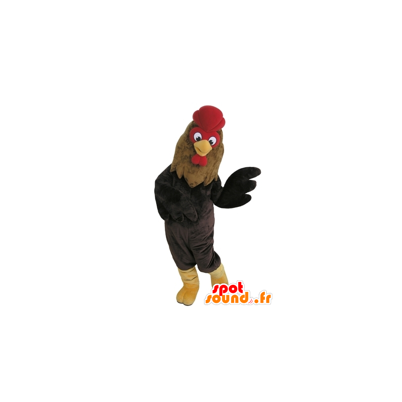 Brun hane maskot, svart og rødt, gigantiske - MASFR031611 - Mascot Høner - Roosters - Chickens