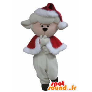 White sheep mascot Christmas outfit - MASFR031613 - Mascots sheep