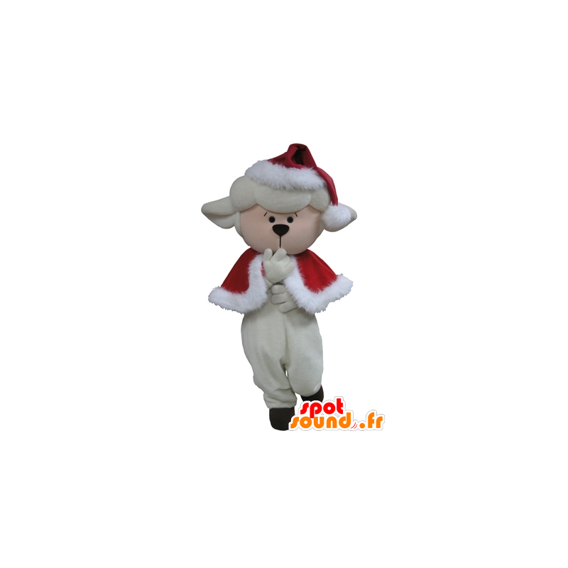 White sheep mascot Christmas outfit - MASFR031613 - Mascots sheep