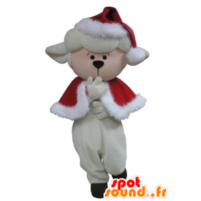 Bílá ovce Maskot Christmas outfit - MASFR031613 - ovce Maskoti