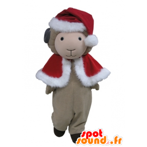 Gray sheep mascot in red Christmas outfit - MASFR031614 - Mascots sheep