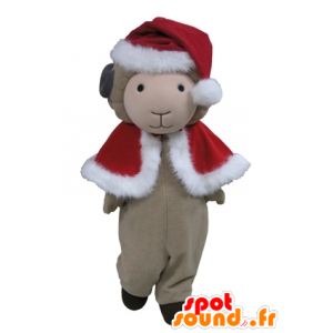 Šedé ovce maskot v červené vánoční oblečení - MASFR031614 - ovce Maskoti