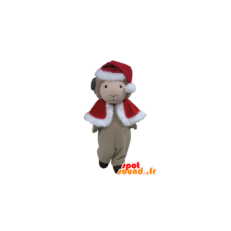 Gray sheep mascot in red Christmas outfit - MASFR031614 - Mascots sheep