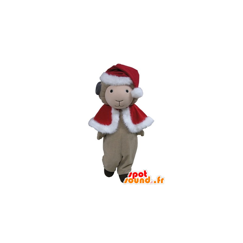 Šedé ovce maskot v červené vánoční oblečení - MASFR031614 - ovce Maskoti
