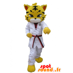 Tiger mascot, dressed in yellow leopard with a white kimono - MASFR031615 - Tiger mascots