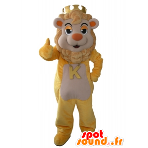 Amarillo y beige mascota del león con una corona en la cabeza - MASFR031616 - Mascotas de León