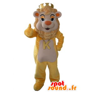 Yellow and beige lion mascot with a crown on his head - MASFR031616 - Lion mascots