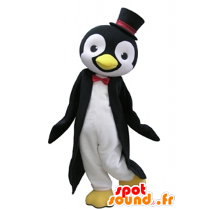 Mascote pinguim preto e branco com um chapéu alto - MASFR031620 - pinguim mascote