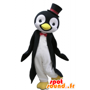 Zwart en wit pinguïn mascotte met een hoge hoed - MASFR031620 - Penguin Mascot