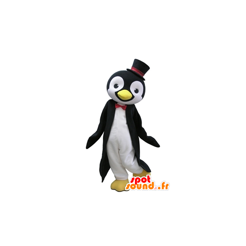 In bianco e nero mascotte pinguino con un cappello a cilindro - MASFR031620 - Mascotte pinguino