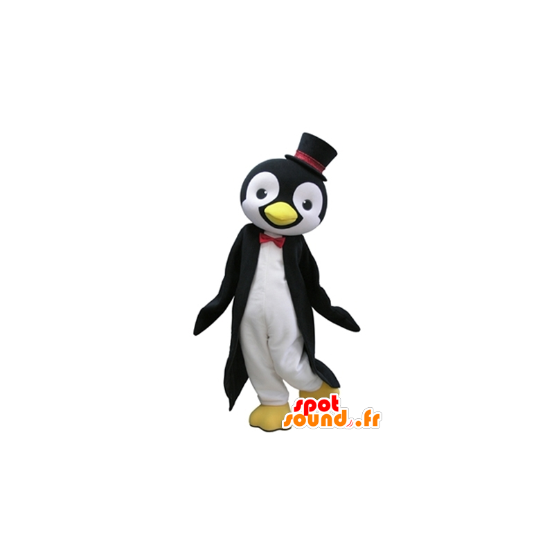 Mascotte de pingouin noir et blanc avec un chapeau haut de forme - MASFR031620 - Mascottes Pingouin