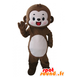 Bruine en witte aap mascotte, vrolijk - MASFR031621 - Monkey Mascottes