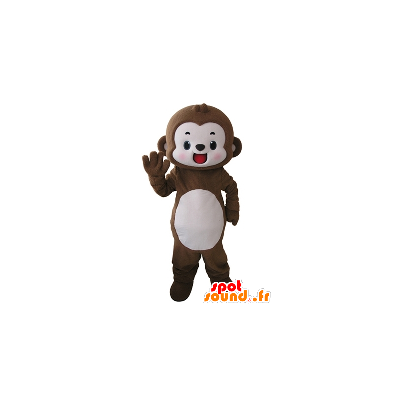 Braune und weiße Affe Maskottchen, fröhlich - MASFR031621 - Maskottchen monkey