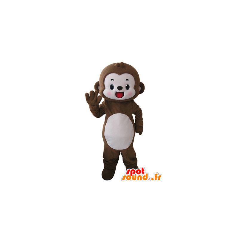 Brun og hvid abe-maskot, meget smilende - Spotsound maskot