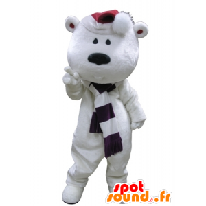 Grande mascotte orsacchiotto bianco con una sciarpa e cappello - MASFR031623 - Mascotte orso