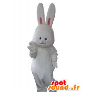 Kaninchen Maskottchen weiß, süß und nett mit den großen Ohren - MASFR031624 - Hase Maskottchen