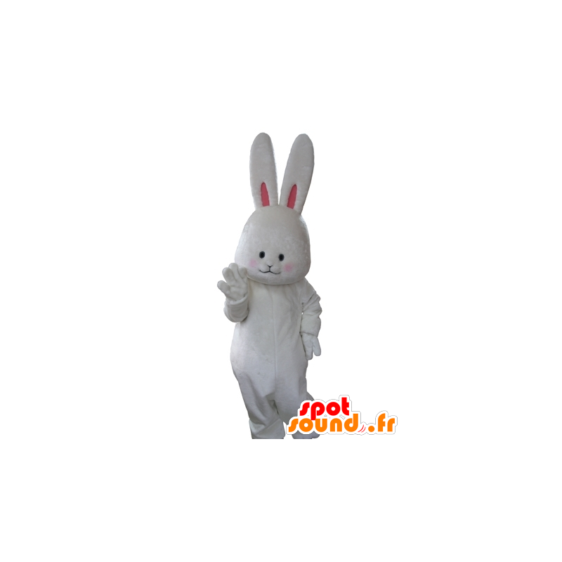 Mascotte de lapin blanc, doux et mignon avec de grandes oreilles - MASFR031624 - Mascotte de lapins
