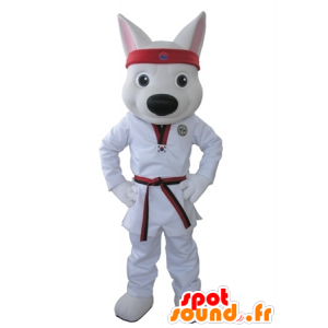 White Wolf mascote vestida com um quimono - MASFR031625 - lobo Mascotes