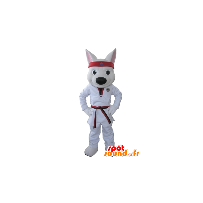 White Wolf mascote vestida com um quimono - MASFR031625 - lobo Mascotes
