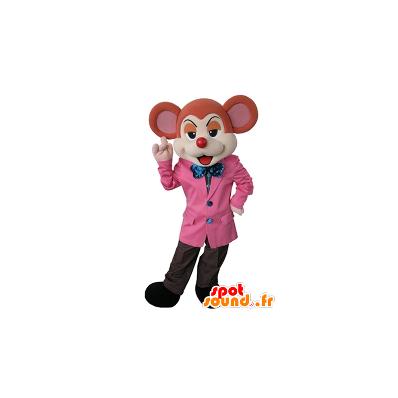 Orange and beige mouse mascot dressed in an elegant suit - MASFR031626 - Mouse mascot