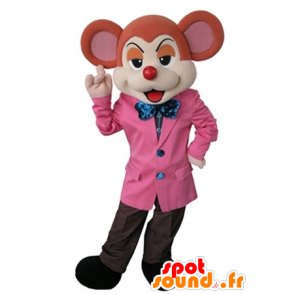 πορτοκαλί και μπεζ μασκότ του ποντικιού ντυμένος με ένα κομψό κοστούμι - MASFR031626 - ποντίκι μασκότ