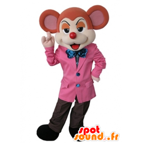 Mascotte de souris orange et beige habillée d'un costume élégant - MASFR031626 - Mascotte de souris