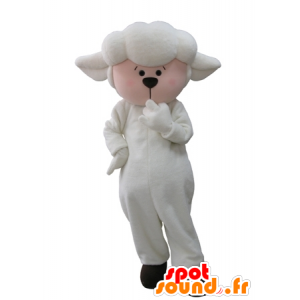 Mascotte de mouton, d'agneau blanc et rose - MASFR031628 - Mascottes Mouton
