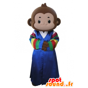 Brązowy małpa maskotka ubrana w strój wielokolorowe - MASFR031633 - Monkey Maskotki
