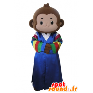 Mascote macaco marrom vestida com um vestido multicolorido - MASFR031633 - macaco Mascotes