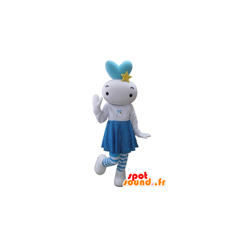 Mascot hvid og blå snemand, kæmpe dukke - Spotsound maskot