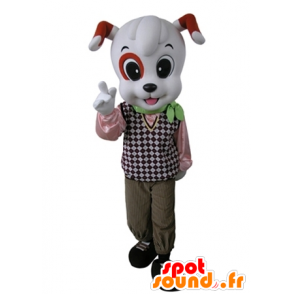 White dog mascot orange and dressed in a stylish outfit - MASFR031637 - Dog mascots