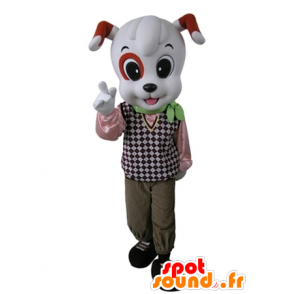 Bílý pes maskot oranžová a oblečen v elegantním oblečení - MASFR031637 - psí Maskoti