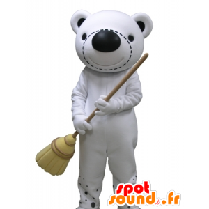 Kæmpe hvid og sort bamse maskot - Spotsound maskot kostume