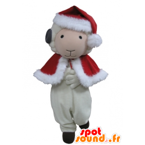 Geit mascotte, wit en zwart schapen in kledij van Kerstmis - MASFR031639 - schapen Mascottes