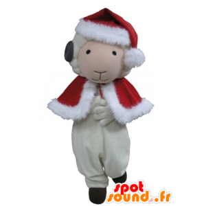 Koza maskotka, białe i czarne owce w stroju Boże Narodzenie - MASFR031639 - Maskotki owiec