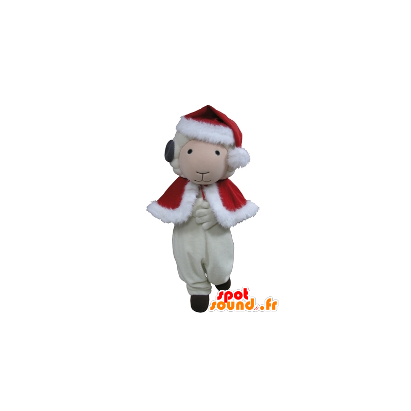 Goat mascot, white and black sheep in Christmas attire - MASFR031639 - Mascots sheep